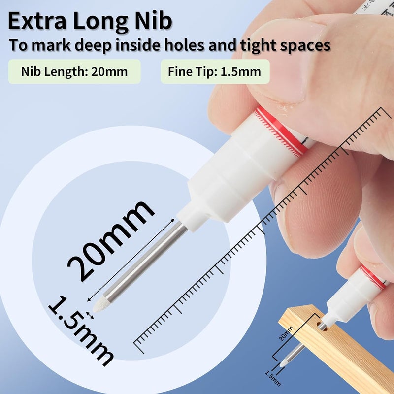 Mkobon 15 Pcs Long Head Deep Hole Marker, 20 mm Long Nose Nib Deep Reach Metal Marking Pen, Quick-drying Waterproof Permanent Pens For Carpenter, Woodworking, Construction (White) - Image 2